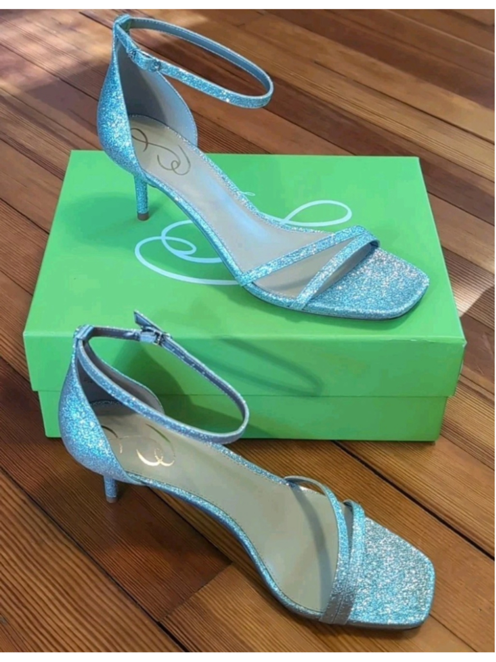Sam Edelman Women's Peonie Heeled Sandals Silver Glitter Wedding Fancy 8.5M